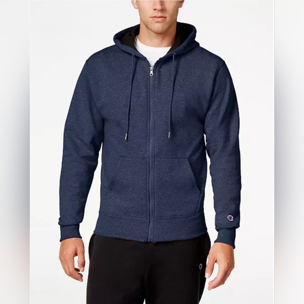 Champion Men's Powerblend Fleece Quarter-Zip Hoodie Navy Blue
